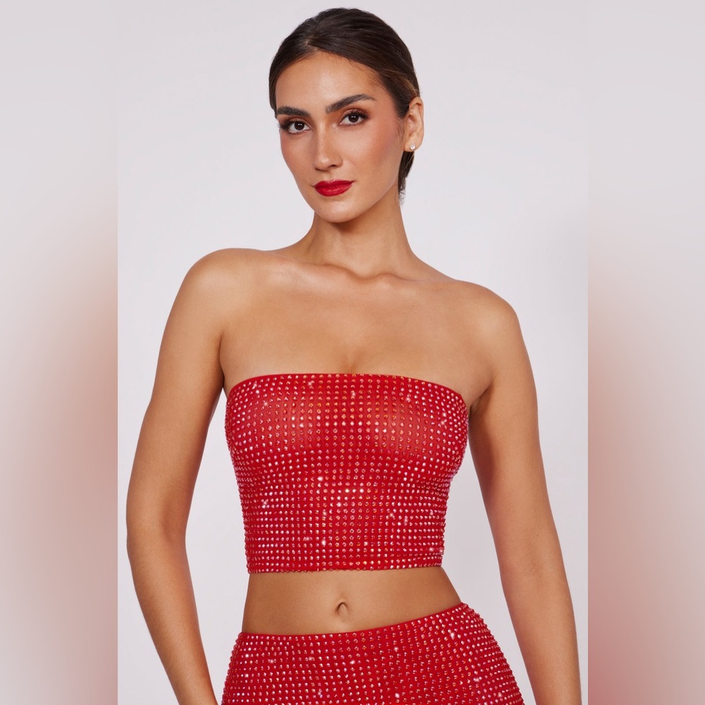 Oh Polly Red Strapless Crop Top